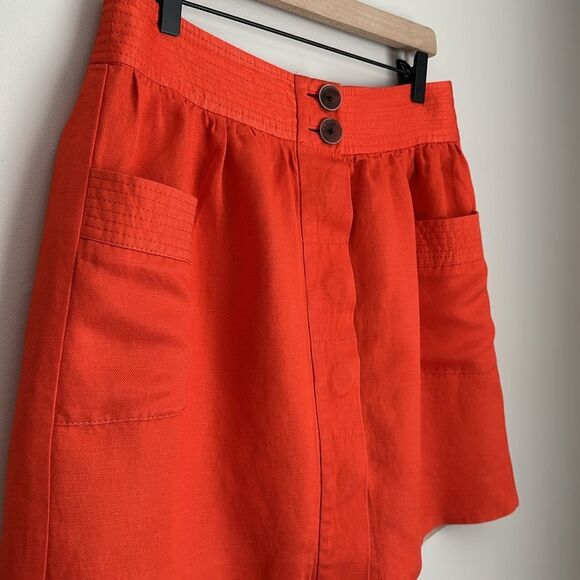 J.CREW Women’s Linen Blend Skirt 8 Button Front Lined Pockets Bright Orange Sz.8 - Picture 3 of 9